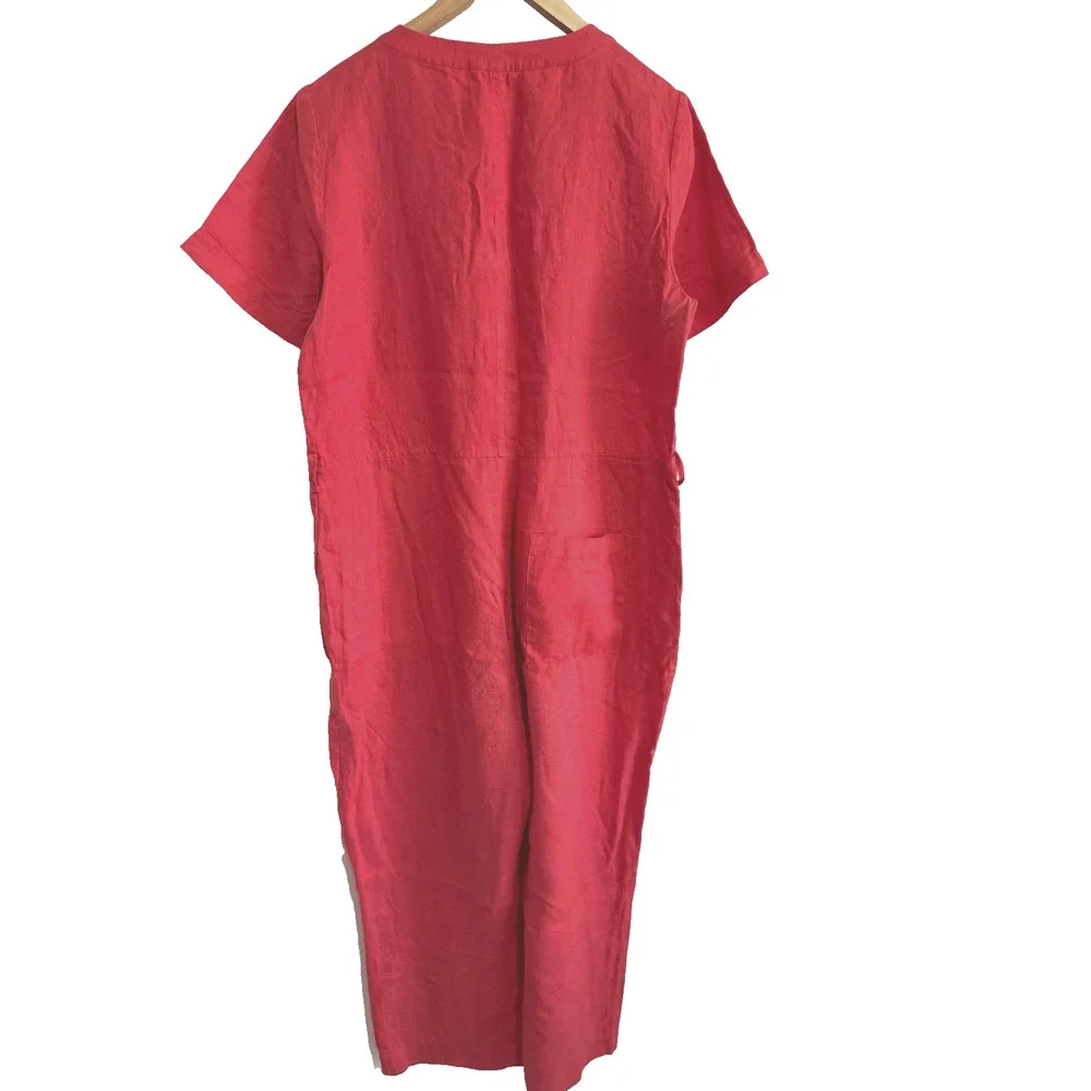 Everlane 100% Linen Short Sleeve Cropped Leg Jumpsuit in Tomato red Size 12